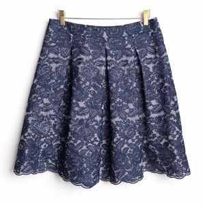 Talbots Navy Blue Embroidered Floral Lace A-Line Skirt Size 6